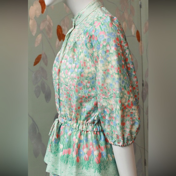 1970s Vintage Tulip Matching Set, Vintage Spring Set, Seafoam Floral - Picture 3 of 7